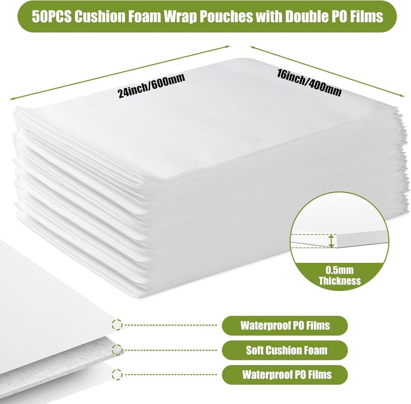 EPHECH 50PCS Foam Pouches 16x24Inch, Cushion Foam Wrap Pouches for Moving and Packing, Double PO Films Foam Wrap Pouches for Protect Large Dish, Book, Photo Frame, Canvas Artwork and Fragile Items - Image 2